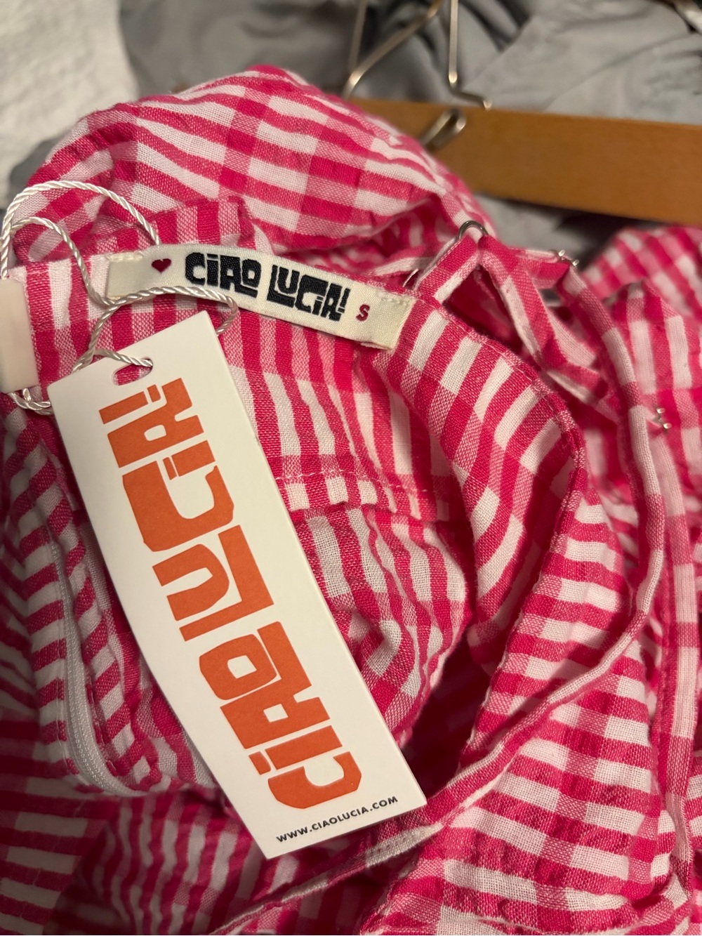 Ciao Lucia Pink Gingham Midi Dress